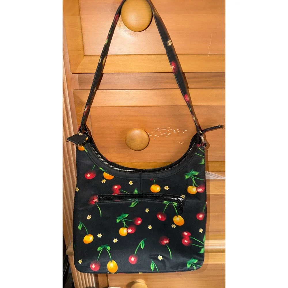 Kate Spade Shoulder Bag Womens Small Black Cherry Print Excellent Y2K Retro